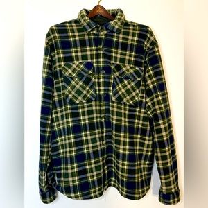 Boston Traders Shirt Jacket‎ Men’s XXL Plaid Sherpa Lined Shacket Green Tan Gorp